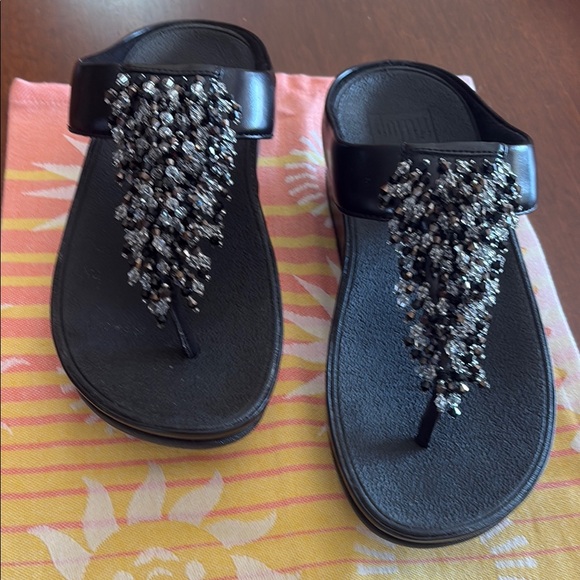 Fitflop Black Crystal Sandals Elegant Slip-On - Picture 1 of 3